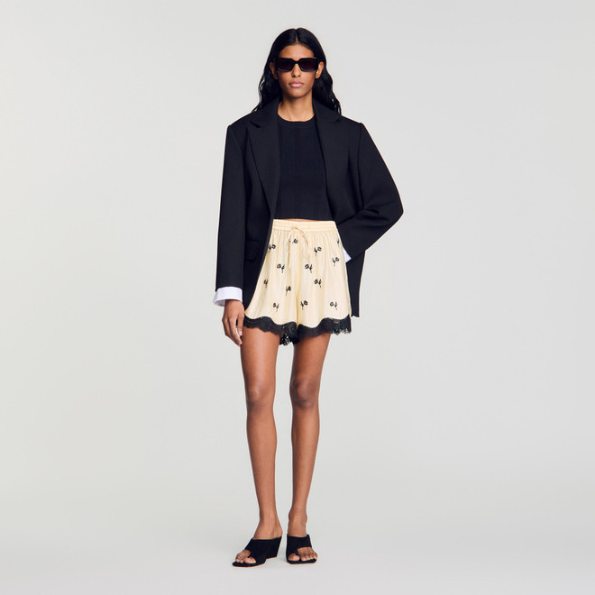 Floral embroidered shorts - Neutral