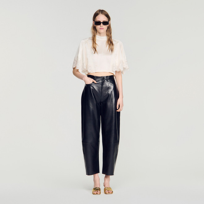 Satin cape-effect crop top - Ecru