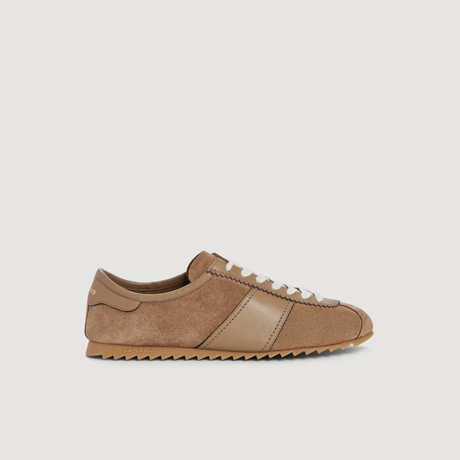Low-top leather and suede trainers - Sand