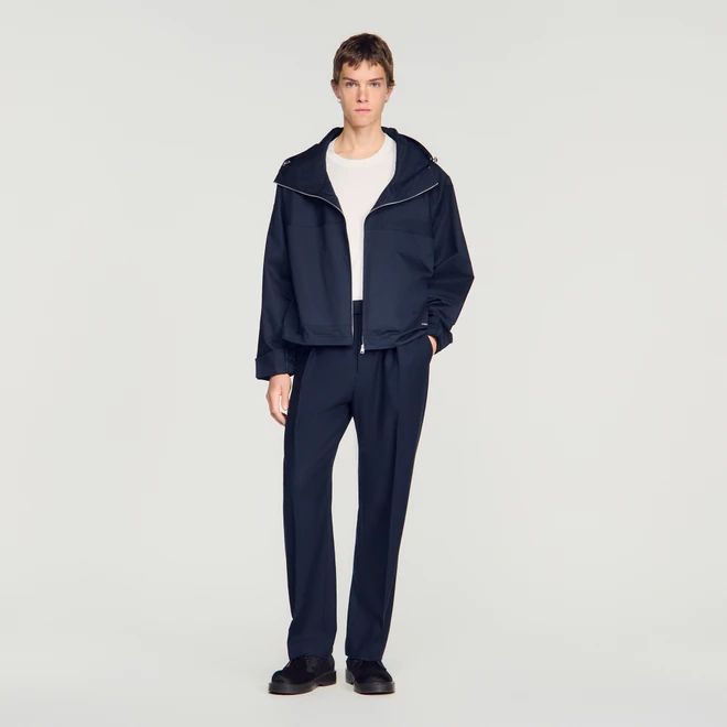 Hooded zip-up cotton jacket - Navy