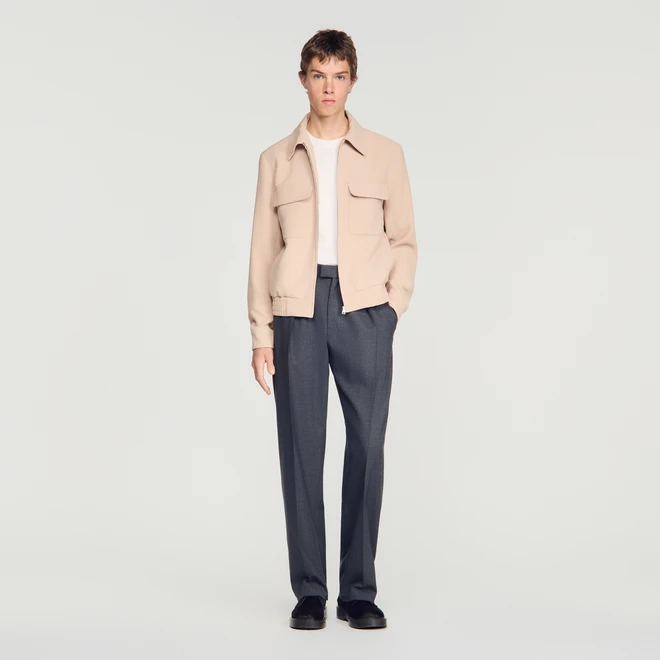 Waffle-effect zip-up jacket - Sand