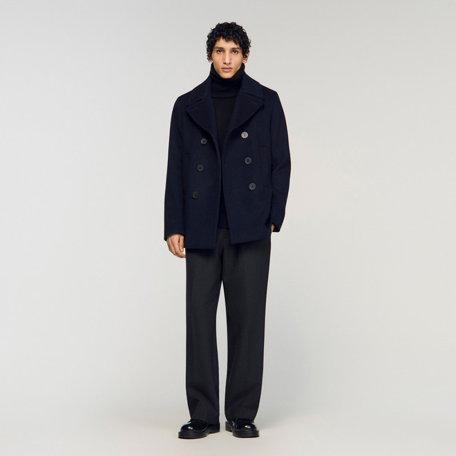 Straight-fit wool-blend coat - Navy
