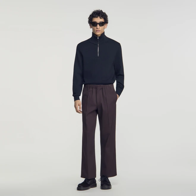 Wide-leg elastic waist trousers - Brown