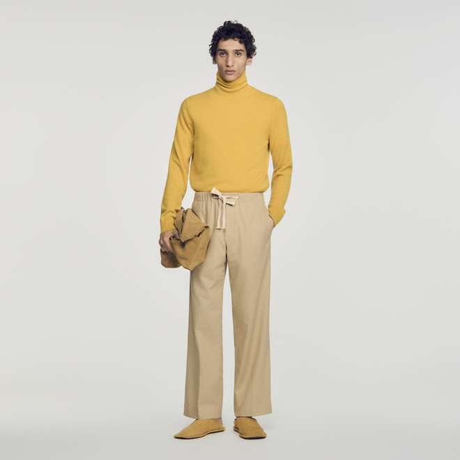 Wide-leg cotton trousers - Sand