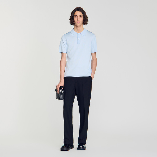 Short-sleeve knitted polo shirt - Blue