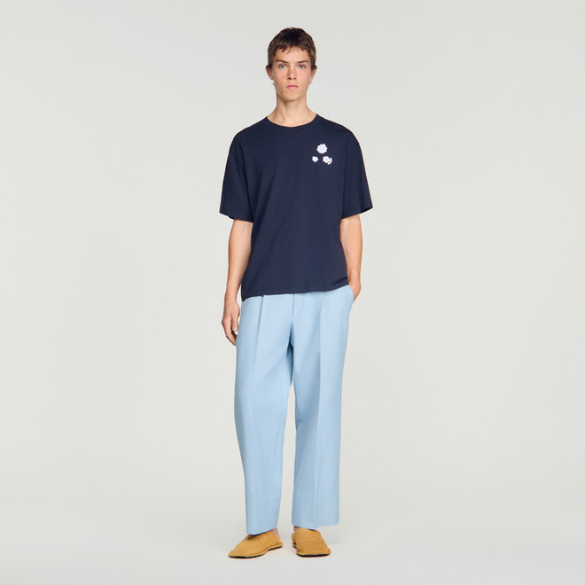 Flower print cotton T-shirt - Navy