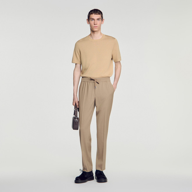Elasticated wool trousers - Sand