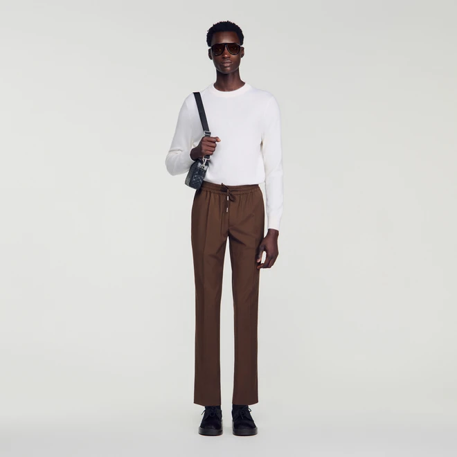Elasticated wool trousers - Brown