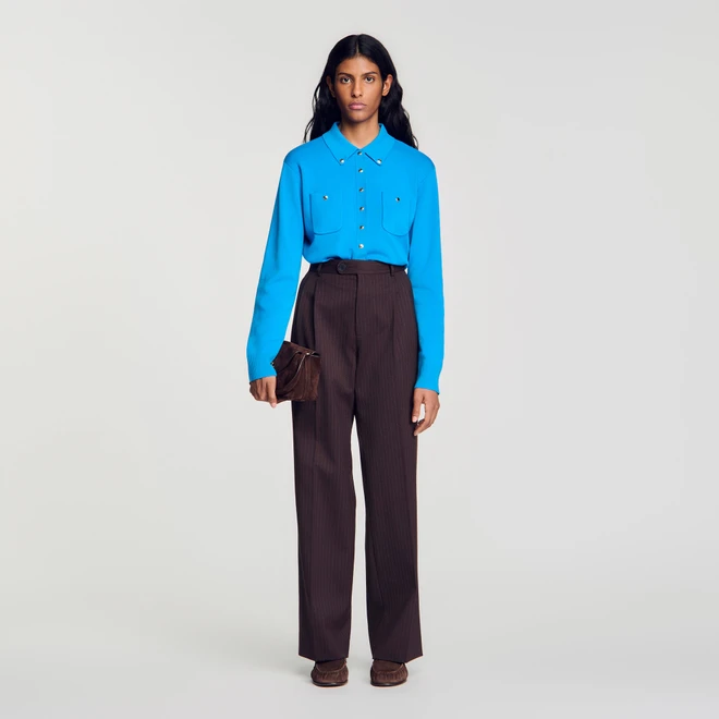Striped straight-leg trousers - Brown