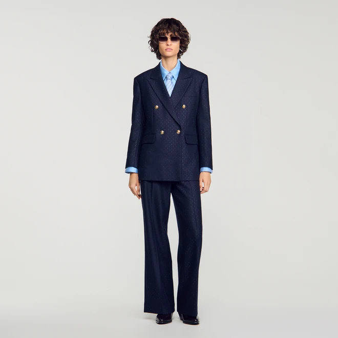 Rhinestone wool suit jacket - Navy