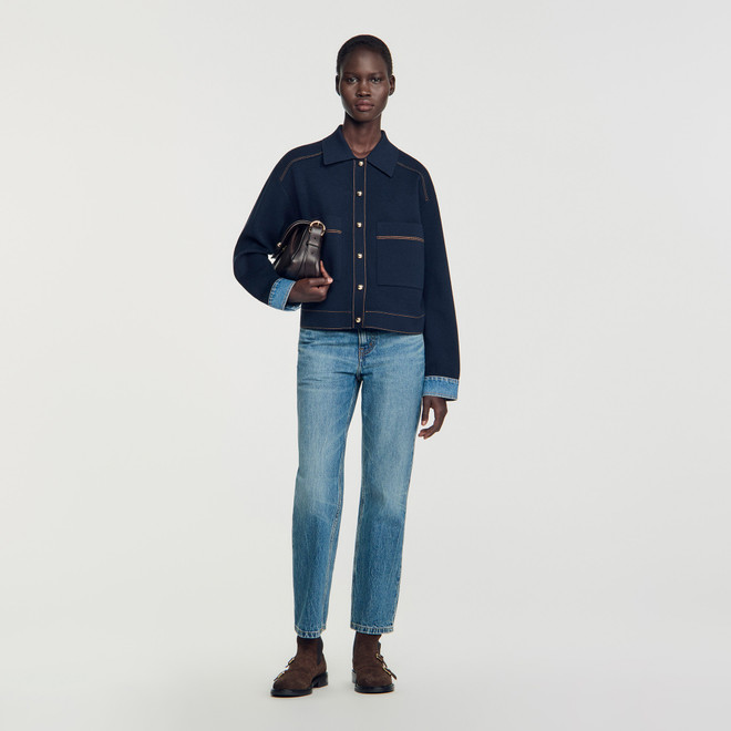 Jacket-effect cardigan - Navy