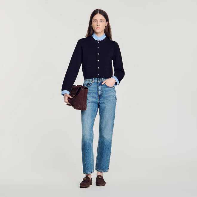 Two-tone origami collar cardigan - Navy