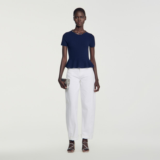 Ribbed wool and cashmere jumper - Navy
