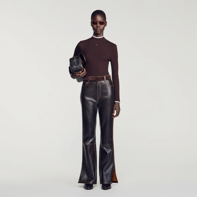 Ribbed roll-neck jumper - Brown