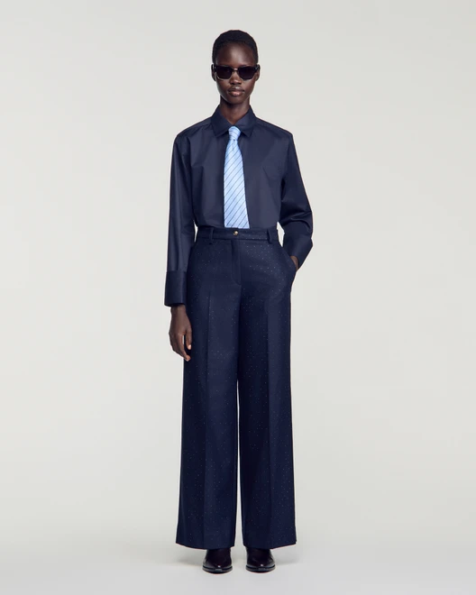 Rhinestone straight-leg trousers - Navy