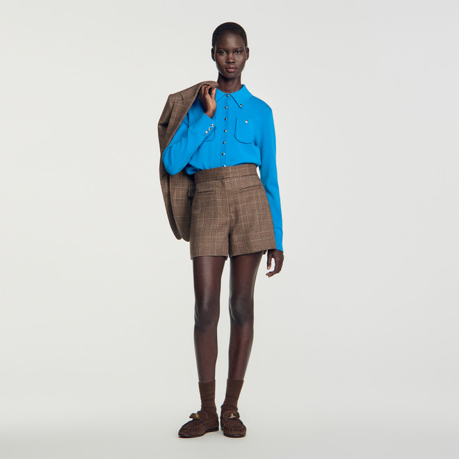Check wool shorts - Brown
