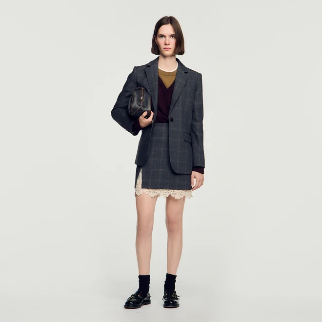 Short skirt with lace panel - Grey