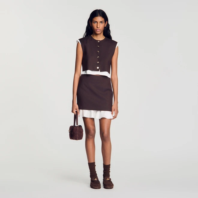 Short 2-in-1 wool skirt - Brown