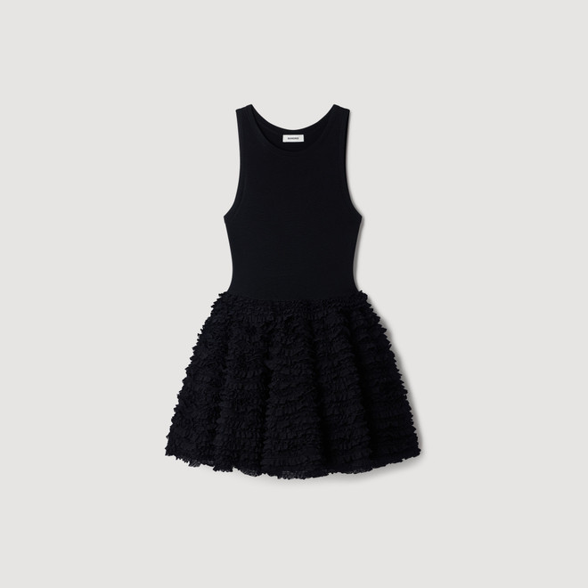 Short ruffled lace dress - Black