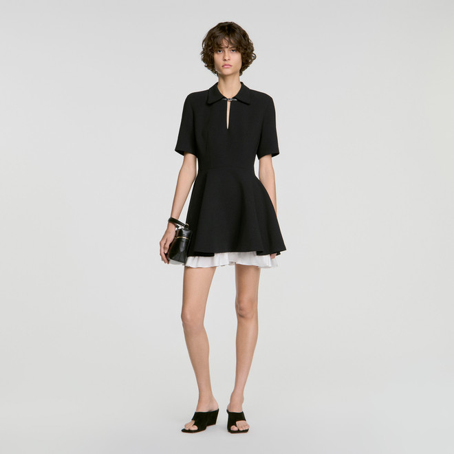 Short contrast skater dress - Black
