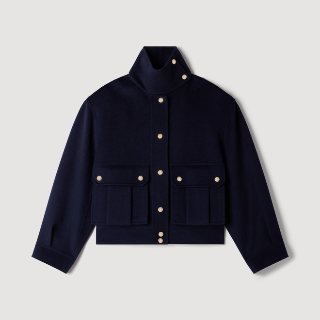 Double-faced standing collar coat - Navy