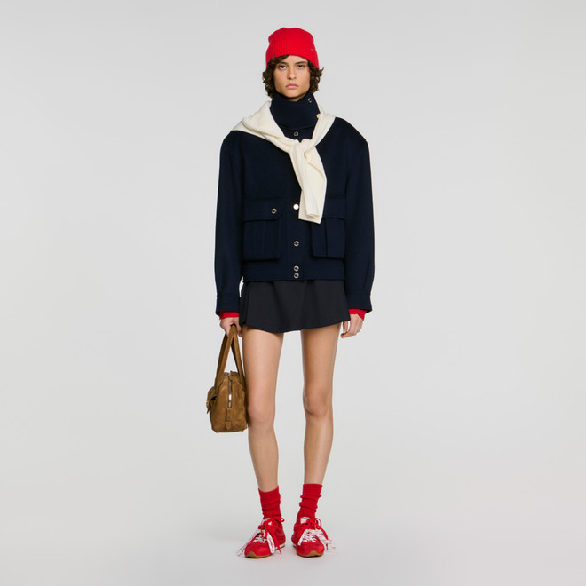 Double-faced standing collar coat - Navy