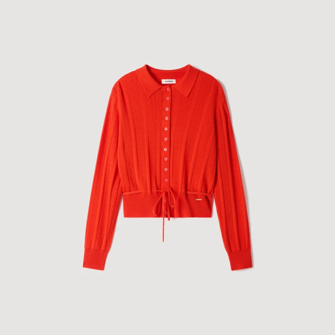 Pointelle knit cardigan - Red