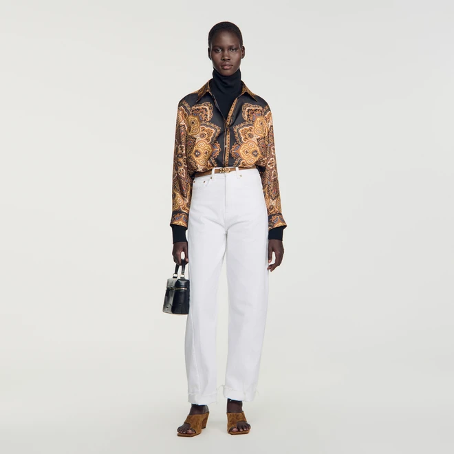 Scarf print silk shirt - Black