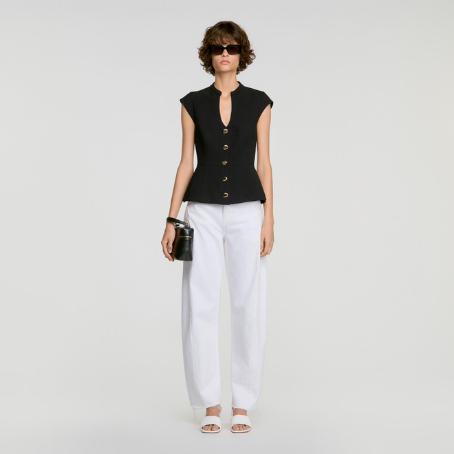 Buttoned peplum top - Black