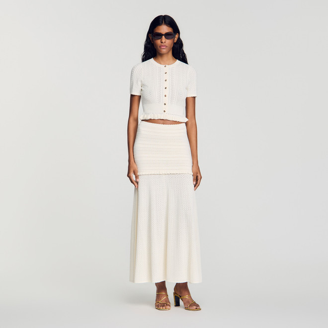 Pointelle knit maxi skirt - Ecru