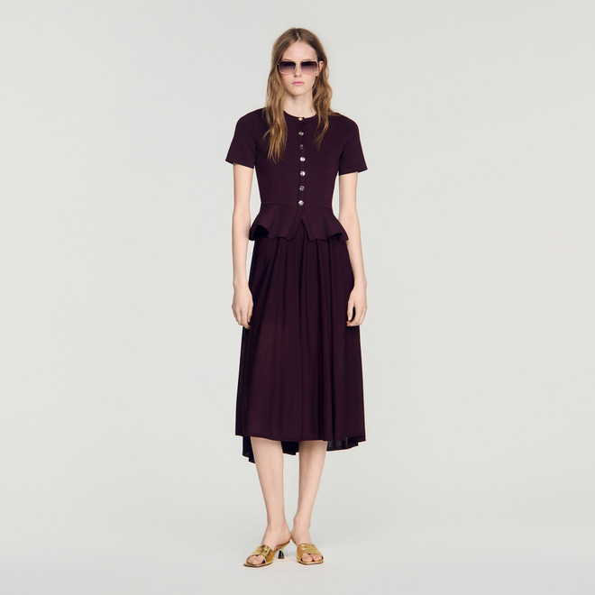 Peplum knit maxi dress - Bordeaux