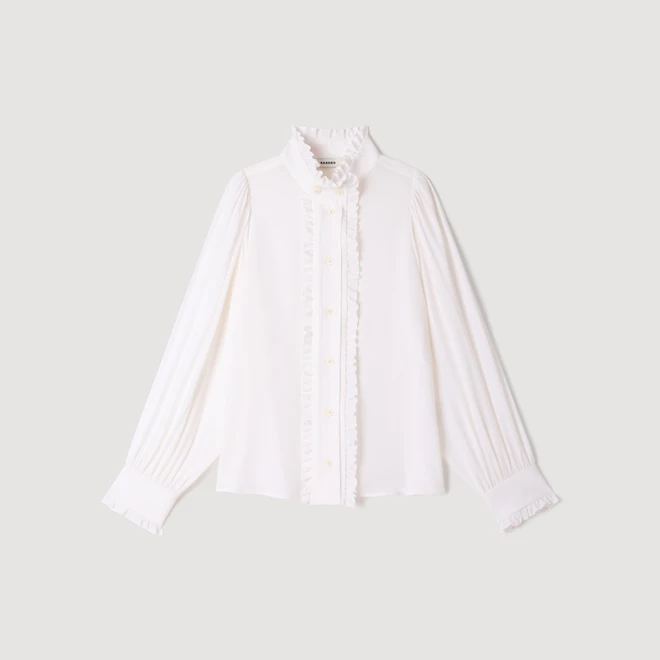 Silk shirt with gathered collar - White