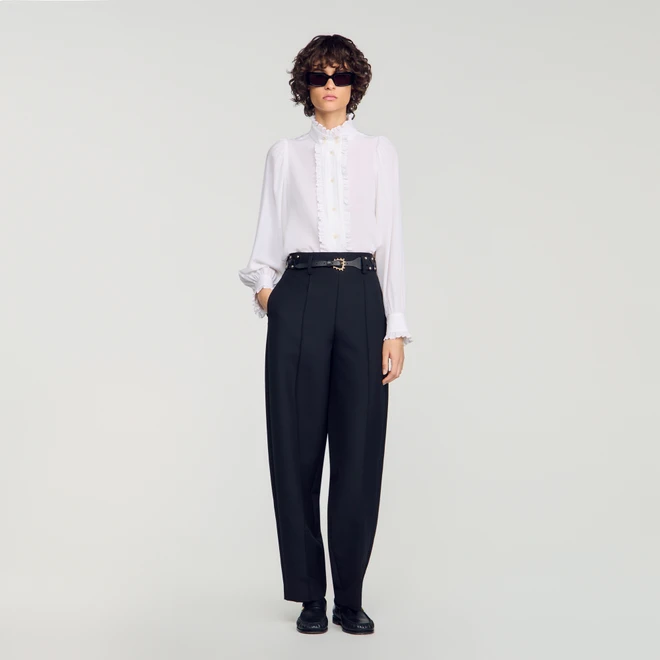 Silk shirt with gathered collar - White
