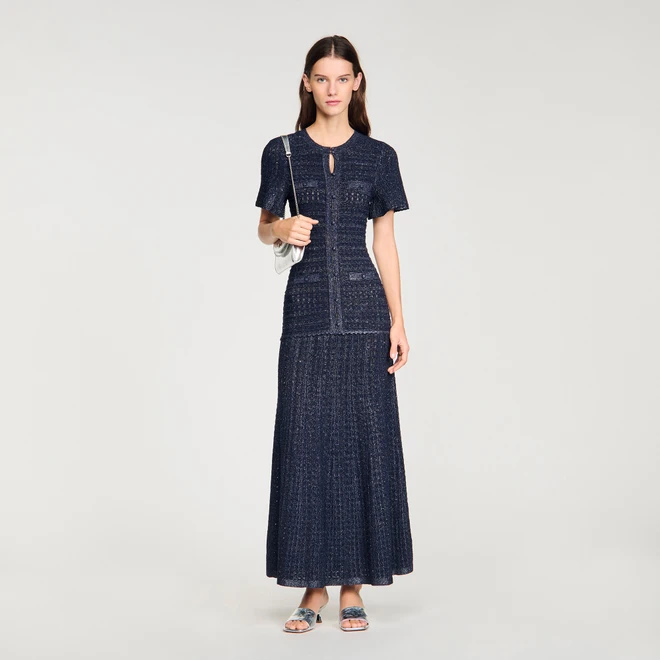 Rhinestone knit maxi dress - Navy