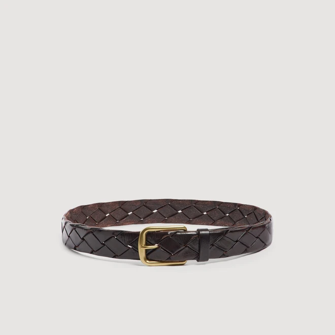 Braided veg-tanned leather belt - Brown
