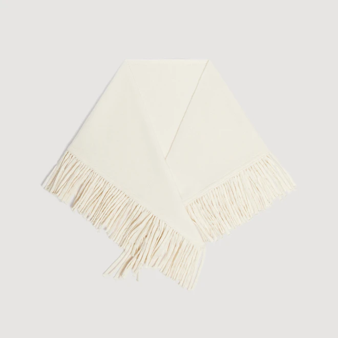 Fringed wool triangle scarf - Ecru