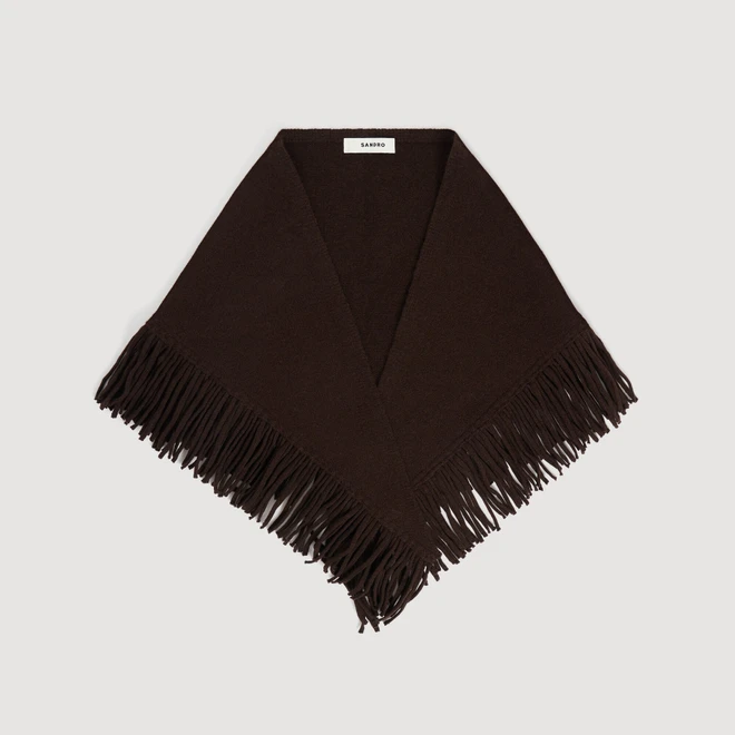 Fringed wool triangle scarf - Brown