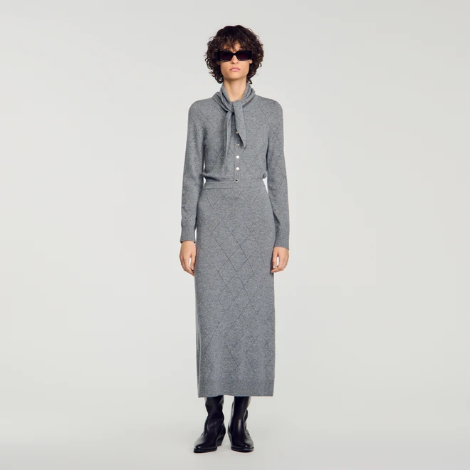 Pointelle knit maxi skirt - Grey