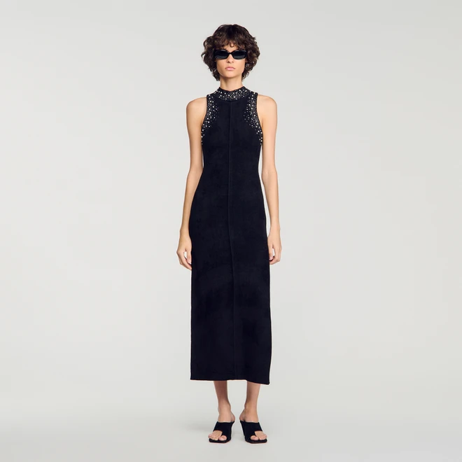 Rhinestone velvet maxi dress - Black