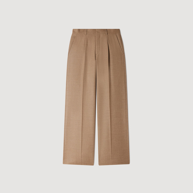 Wide-leg wool suit trousers - Beige