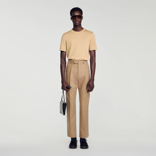 Wide-leg wool suit trousers - Beige