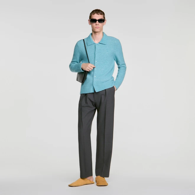 Alpaca and wool cardigan - Blue