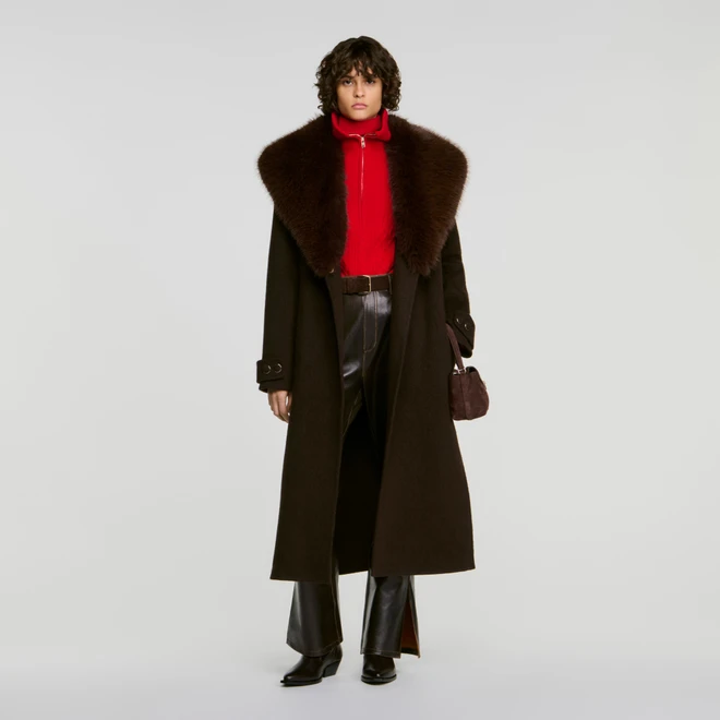 Coat with shearling collar - Brown
