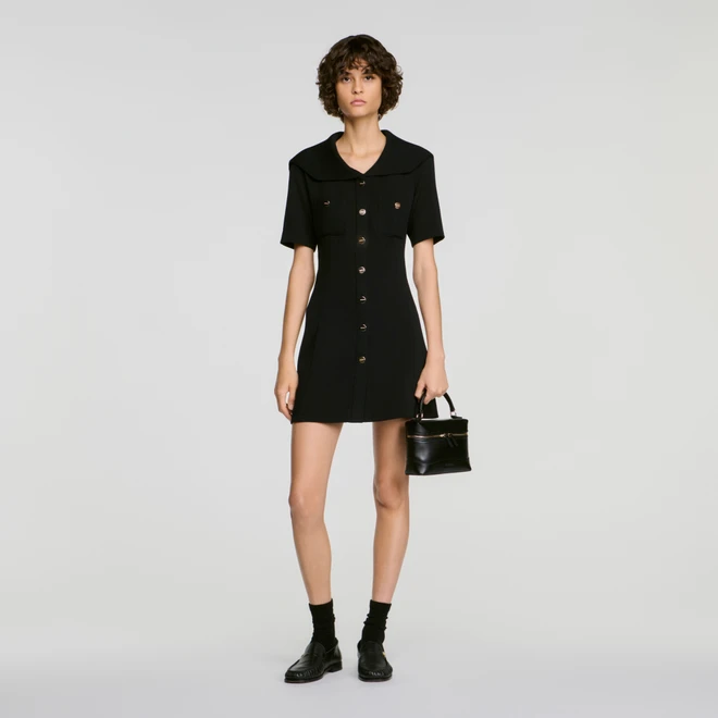Sailor collar short dress - Black