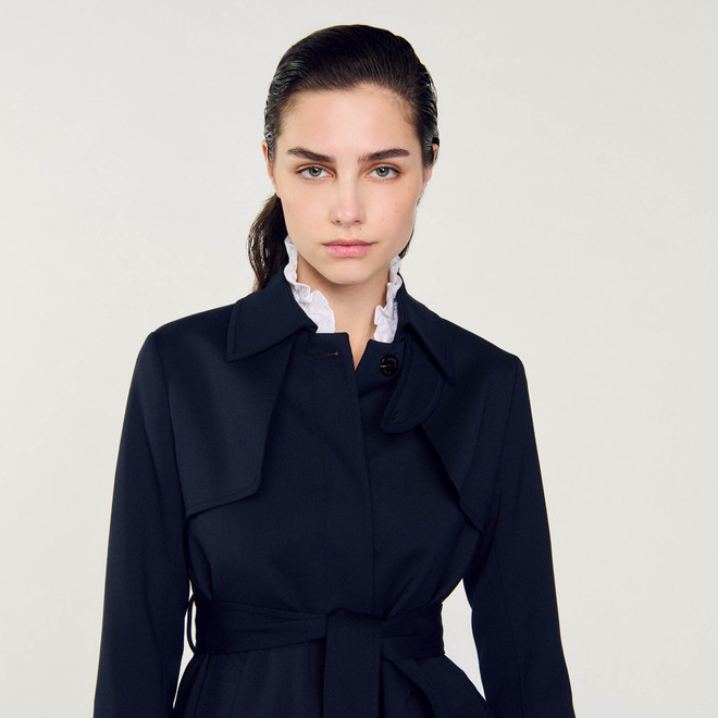 Trench coat with pleated insert - Navy