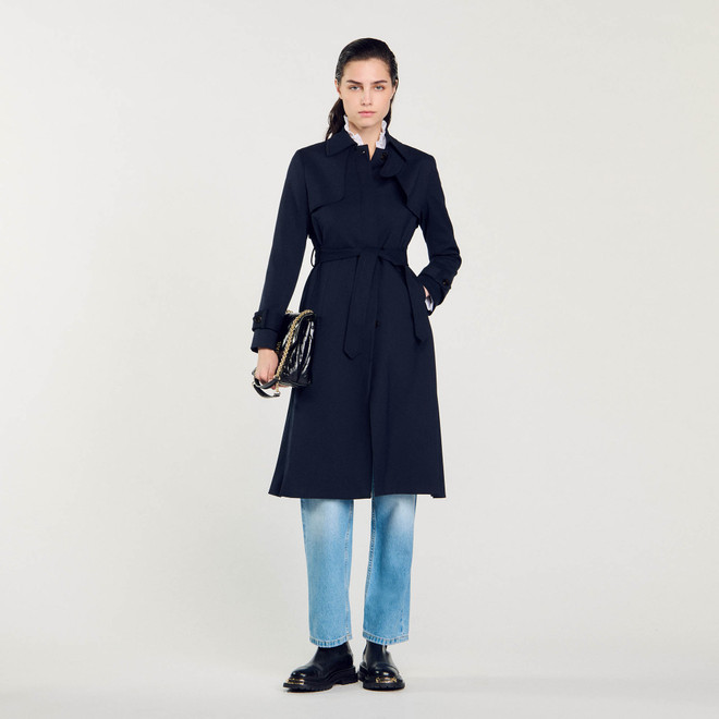 Trench coat with pleated insert - Navy