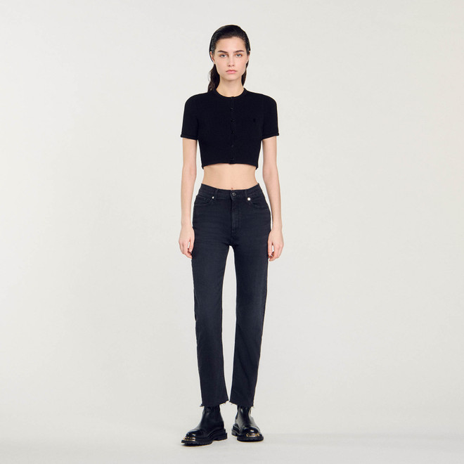 Straight Cut Jeans with Raw Edge - Black