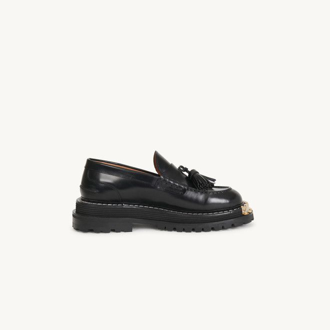 Thick soled leather loafers - Black