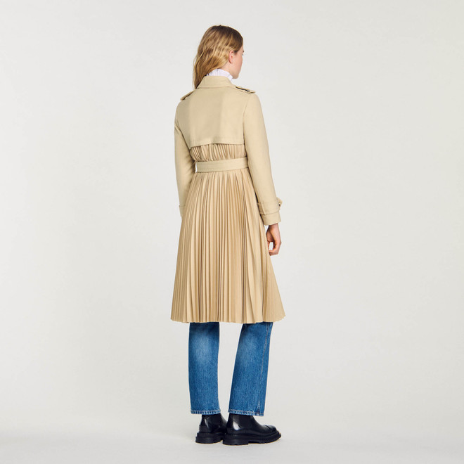 Pleated trench coat with belt - Beige