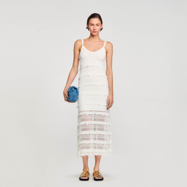 Knit maxi dress White | Sandro Paris